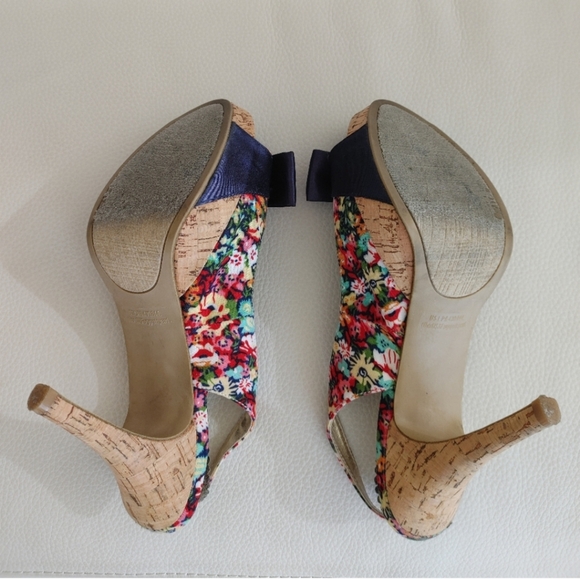 Rampage Grayson Floral Peep-Toe Slingback Heels - Navy, Red and Pink - Size 8 - Picture 6 of 8
